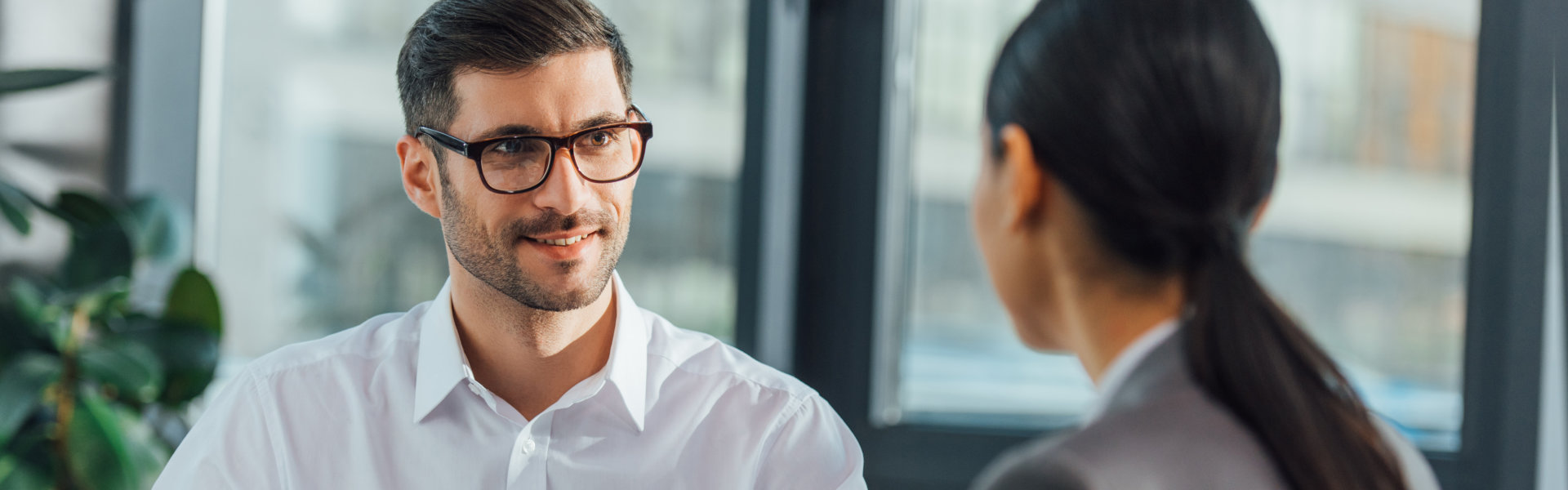 man talking to a woman